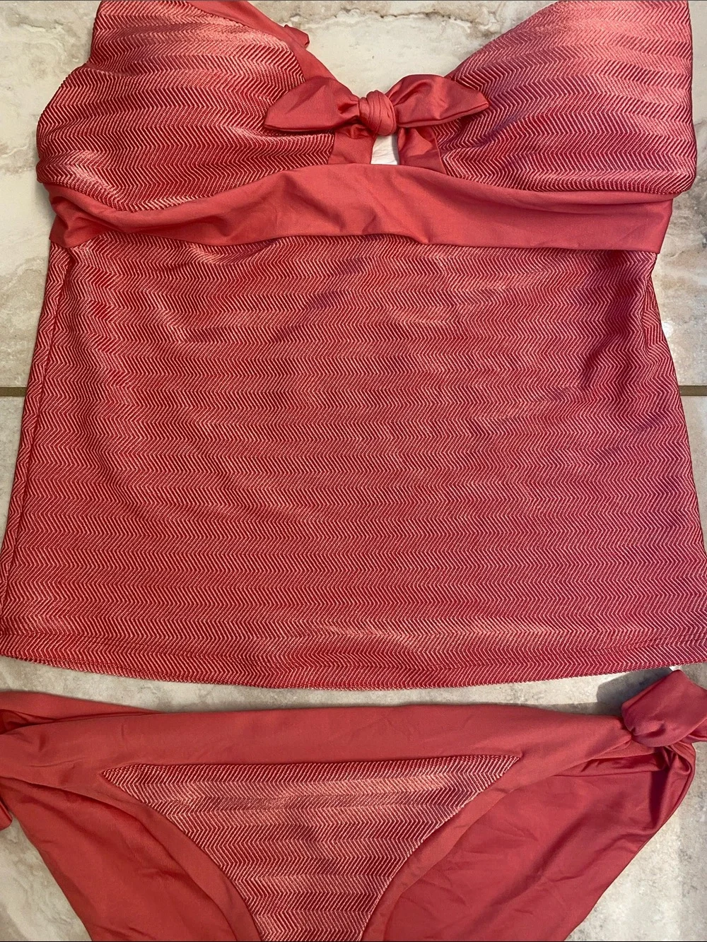 BECCA Coral Pink Tankini and Tie-Side Bikini Bottoms